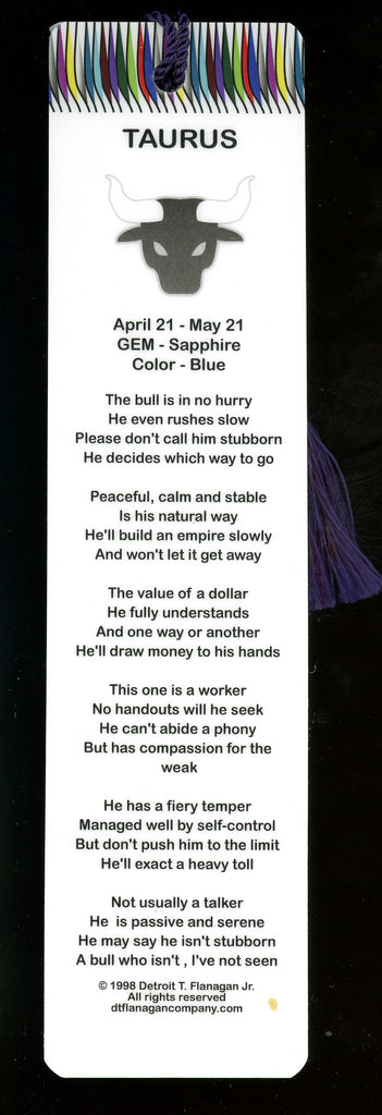 Taurus Poem Bookmark